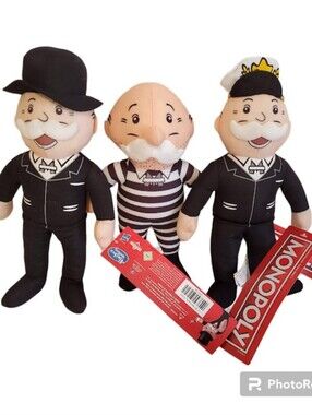 Hasbro Toy Factory Mr. Monopoly Uncle Pennybags Jail Free Plush 10" Dolls Set 3